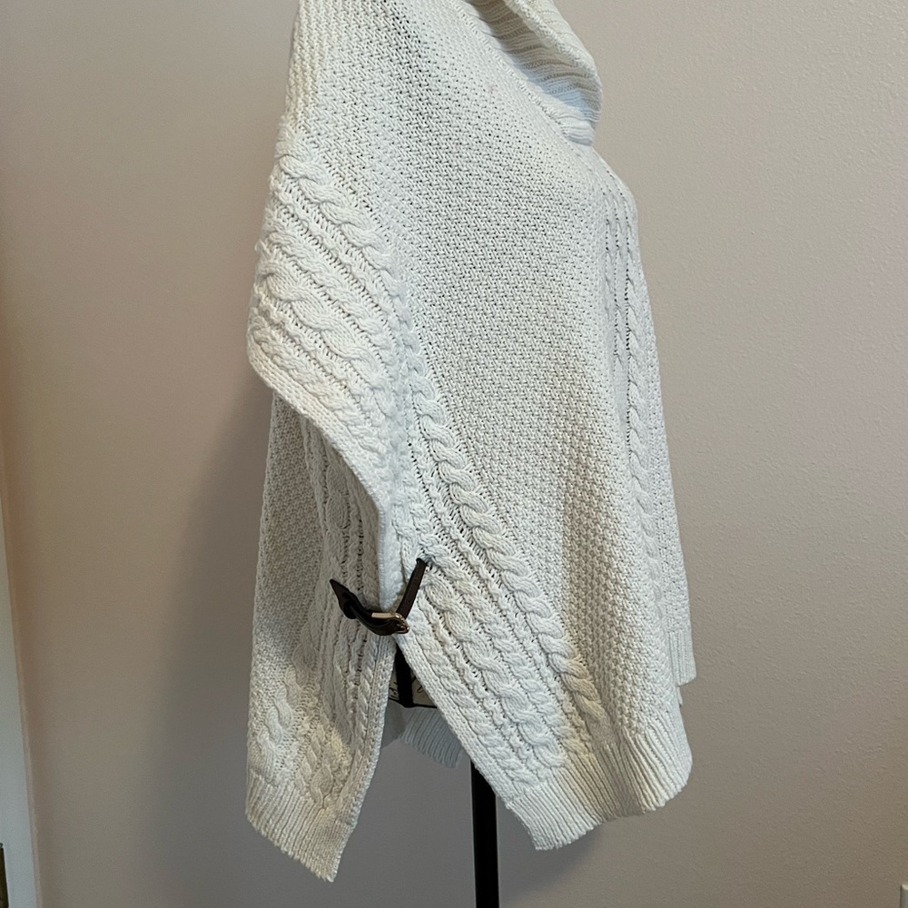 Talbots winter white poncho style sweater, like new, brown buckle trim, - Picture 4 of 8